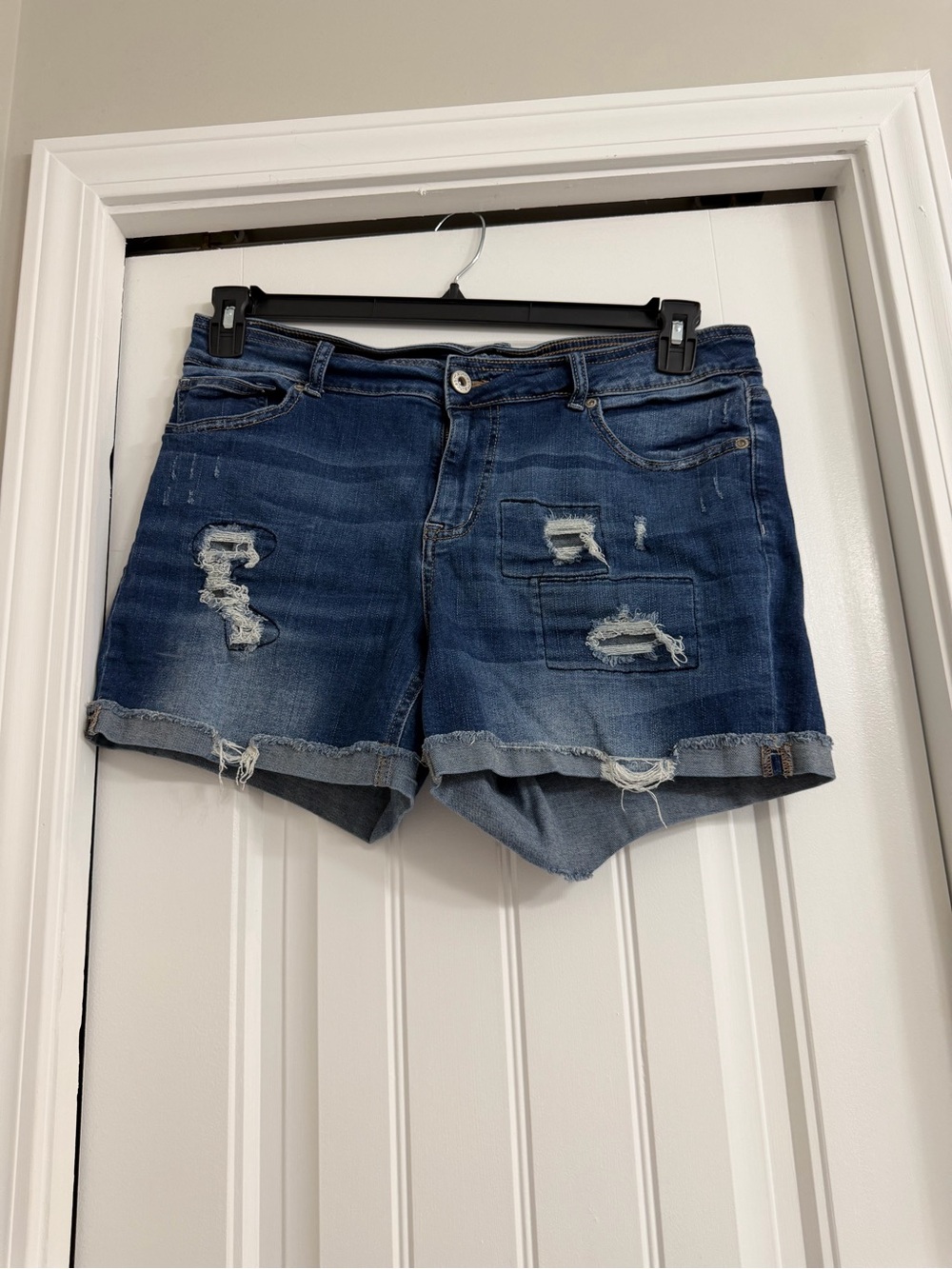 Maurices Dark Blue Distressed Denim Jean Shorts